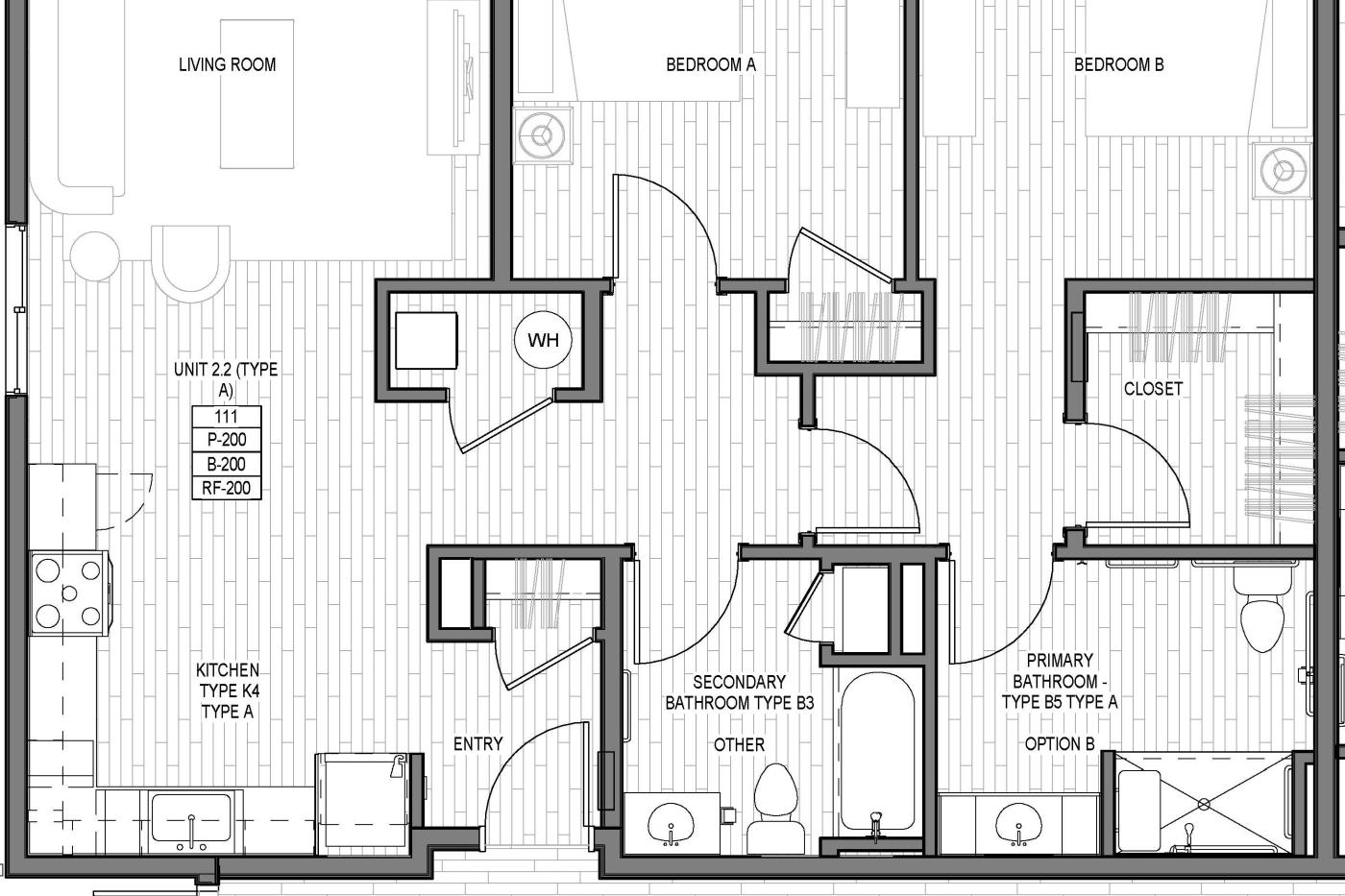 Two bedroom ADA unit floor plan