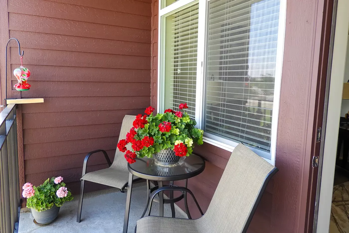 Photo of a covered balcony at The Highlands Apartments