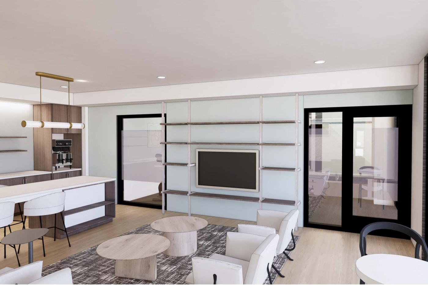 Digital mock up of the common area in The Current